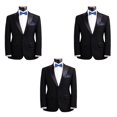 thumbnail image 4 of Mens Blue and Black Pre-Tied Wedding Bow Ties and Pocket Square Sets, 4 of 5