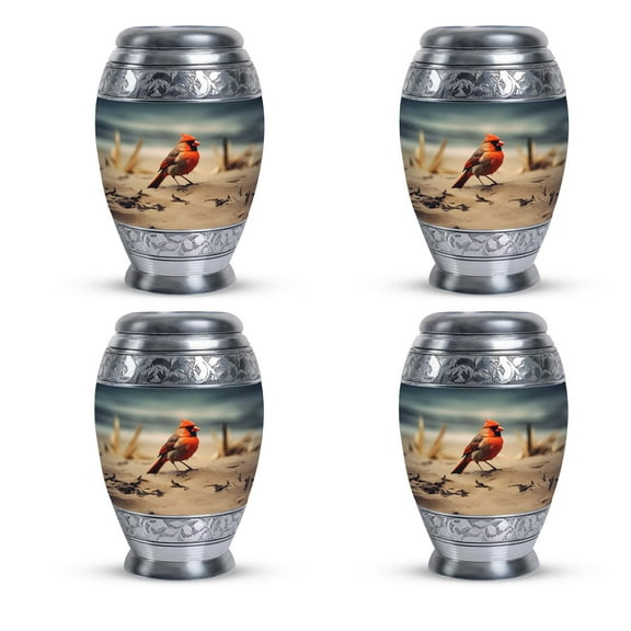 Cardinal Bird Over Tuscan Hills - Set Of 4 - 3 Inch Urn, Keepsake Urns, Blue Urn, Cremation Box, Urn For Ashes For Women|men, Memorial Urn, Blue Room Decor, Cremation Keepsakes For Ashes