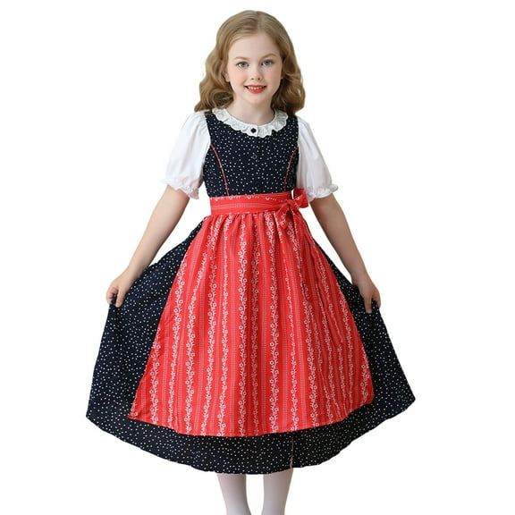 XXWXYD Girls German Traditional Bavarian Dirndl Dress with Ruf𝖿le Sleeves for 𝐎ktoberfest Halloween Be𝖾r Festival Dress 𝖯ar𝗍y Outfit