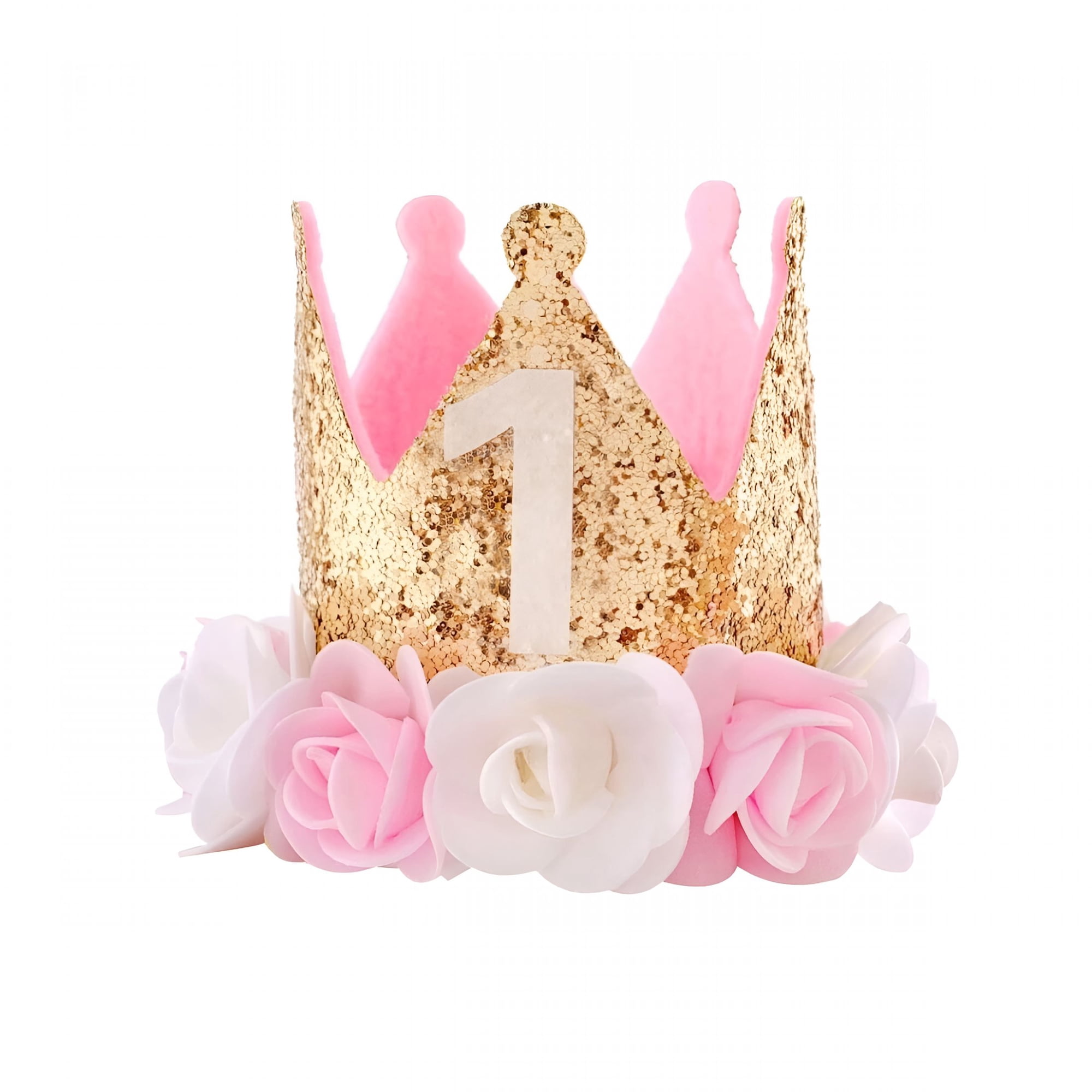 XIBUFE 2026 New 1St Birthday Hat Girl Decorations First for Baby Gifts Gold Pink Crown Party One Year Old Princess for Birthday,Party,Photoshoot,Celebration,Gift