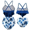 thumbnail image 4 of Odeerbi Mommy and Me Swimsuits Two Pieces Ruffles Bikini Set Colorblock Family Matching Swimwear Bathing Suits Print Hollow Out Backless Family Swimsuits Matching Set for Women Blue-Mom, 4 of 8