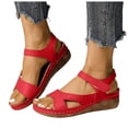 thumbnail image 1 of Sandales Compensées pour Femmes Respirantes Antidérapantes Sandales de Marche Bride à la Cheville Légères à Enfiler Chaussures Habillées Rouges Taille 8, 1 of 7