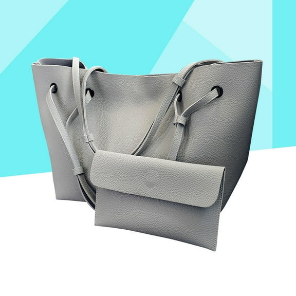 HEALEEP 1Set Women Shoulder Handbags Retro Pu Leather Tote Bag Large Casual Grey