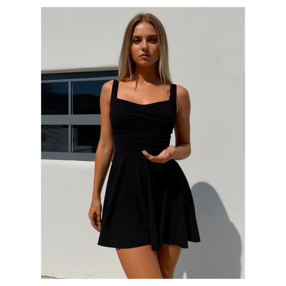 One Piece Swimdress Swimsuit for Women Tummy Control Wrap Swim Dress Modest Ruched Skirt Bathing Suit