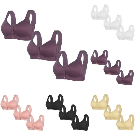 CFLVAEK 3 Piece Bras for Women Plus Size Front Closing Everyday Bras for Senior Women Comfort Full Coverage Push Up Bralette for Big Bust Beige L