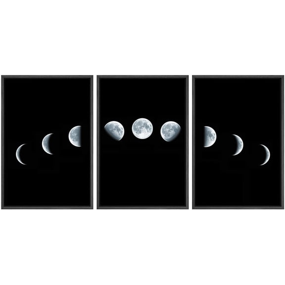 wall26 Framed Canvas Print Wall Art Set Phases of The Moon in The Sky Nature Wilderness Photography Realism Rustic Scenic Colorful Travel Ultra for Living Room, Bedroom, Office - 24"x36"x3