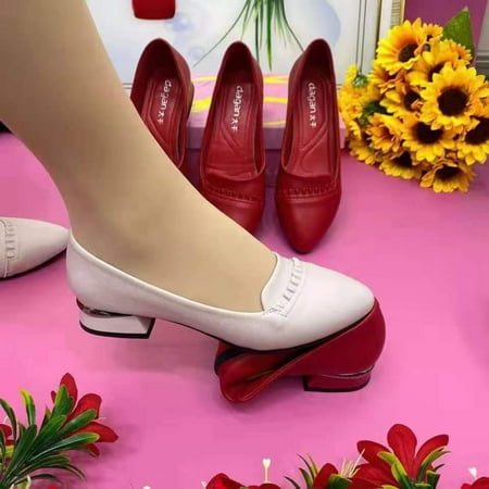 

Women s Casual Heeled Shoes Lady Non-Slip Low Chunky Heel Shoes for Family Friends Neighbors Gift 40 White