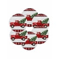 thumbnail image 7 of 13 Inch Round Placemats Set of 6, Red Truck Christmas Non Slip Heat Insulation PP Table Mats, Red Black Plaid Xmas Tree Wooden Washable Place Mats for Kitchen Dining Party Table Decor, 7 of 7