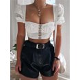 thumbnail image 3 of Xingqing Femmes Crop Tops Col Carré Manches Courtes Veste T-Shirt, 3 of 5