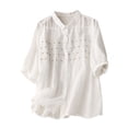 thumbnail image 3 of Jsaierl Women's 3/4 Sleeve Linen Shirts Lace Embroidery Gauze Tunic Blouse Summer Lightweight Loose Hem Chiffon Tops, 3 of 4