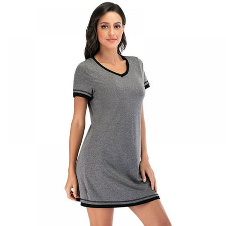 

Women s Nightgown Cotton Sleepshirts V Neck Short Sleeve Sleep Shirt Loose Comfy Pajama Sleepwear S-XXL