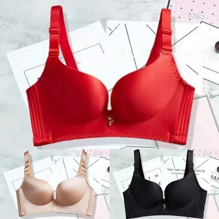 YIWEI Womens Push Up Padded Wire Free Bra Size 34 36 38 A B C Cup Bralette  Red 34C