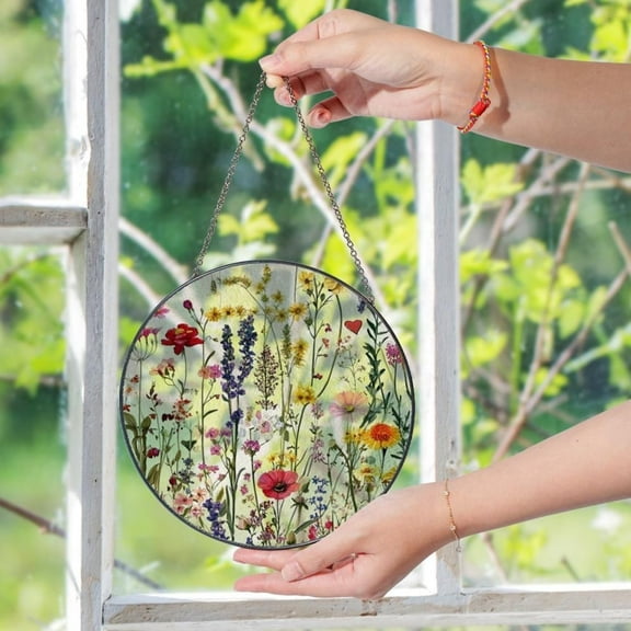 Wildflower Stained Glass Suncatcher, Gift for Flower Lovers, Florist Gift, Nature Decor, Window Hanging Floral Art, Handmade Glass Decor