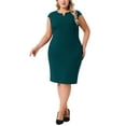 thumbnail image 6 of Agnes Orinda Women's Plus Size Sheath Dress Notched V Neck Sleeveless Casual Midi Pencil Dresses with Zipper 2X Dark Green, 6 of 8