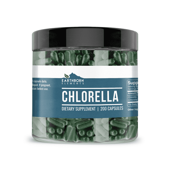 Earthborn Elements Chlorella 200 Capsules, Pure & Undiluted, No Additives