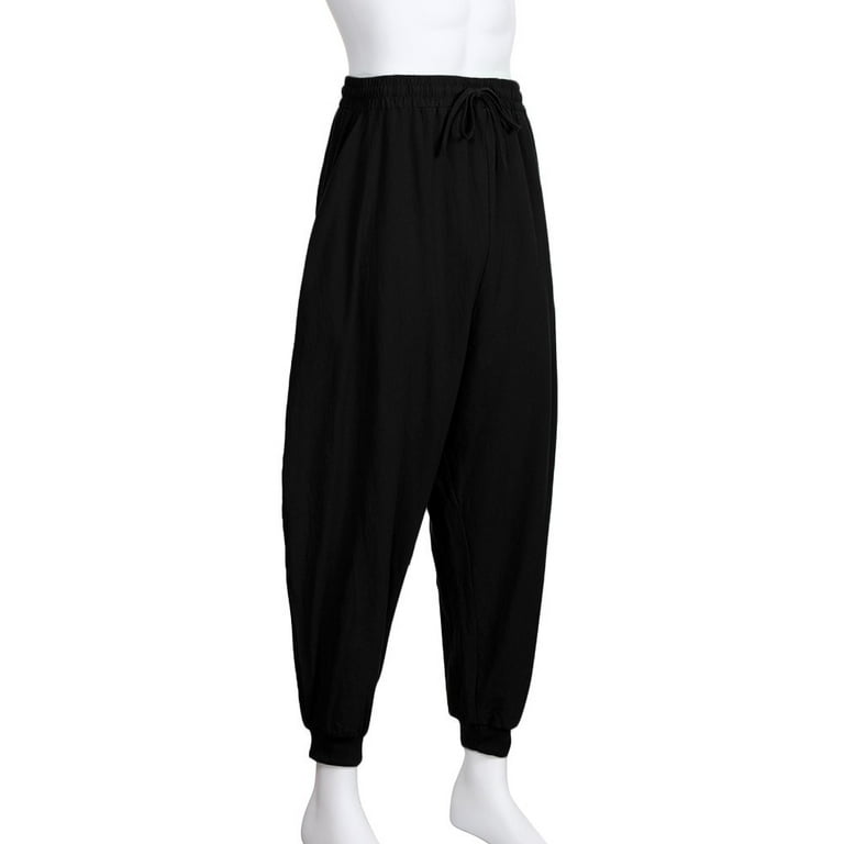 Harem Pants Men's Harem Pants Cotton Linen Festival Baggy Solid Trousers  Retro Gypsy Pants