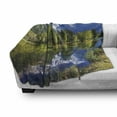 thumbnail image 3 of Outdoor Soft Flannel Fleece Blanket, Snowy Mountains Evergreen Spruce Reflected in Lake City Park Chamonix France, Cozy Plush for Indoor and Outdoor Use, 60" x 80", Blue Green White, by Ambesonne, 3 of 6