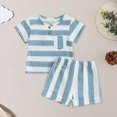 thumbnail image 4 of Toddler Baby Boys Clothing Sets Striped Button Short Sleeve T-Shirt with Elastic Waist Shorts Outfit Kids Summer Set, 4 of 4