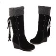 thumbnail image 1 of Botas de nieve con tacón de aguja y manga alta con borlas y encaje en la espalda, talla grande europea y americana, 1 of 5