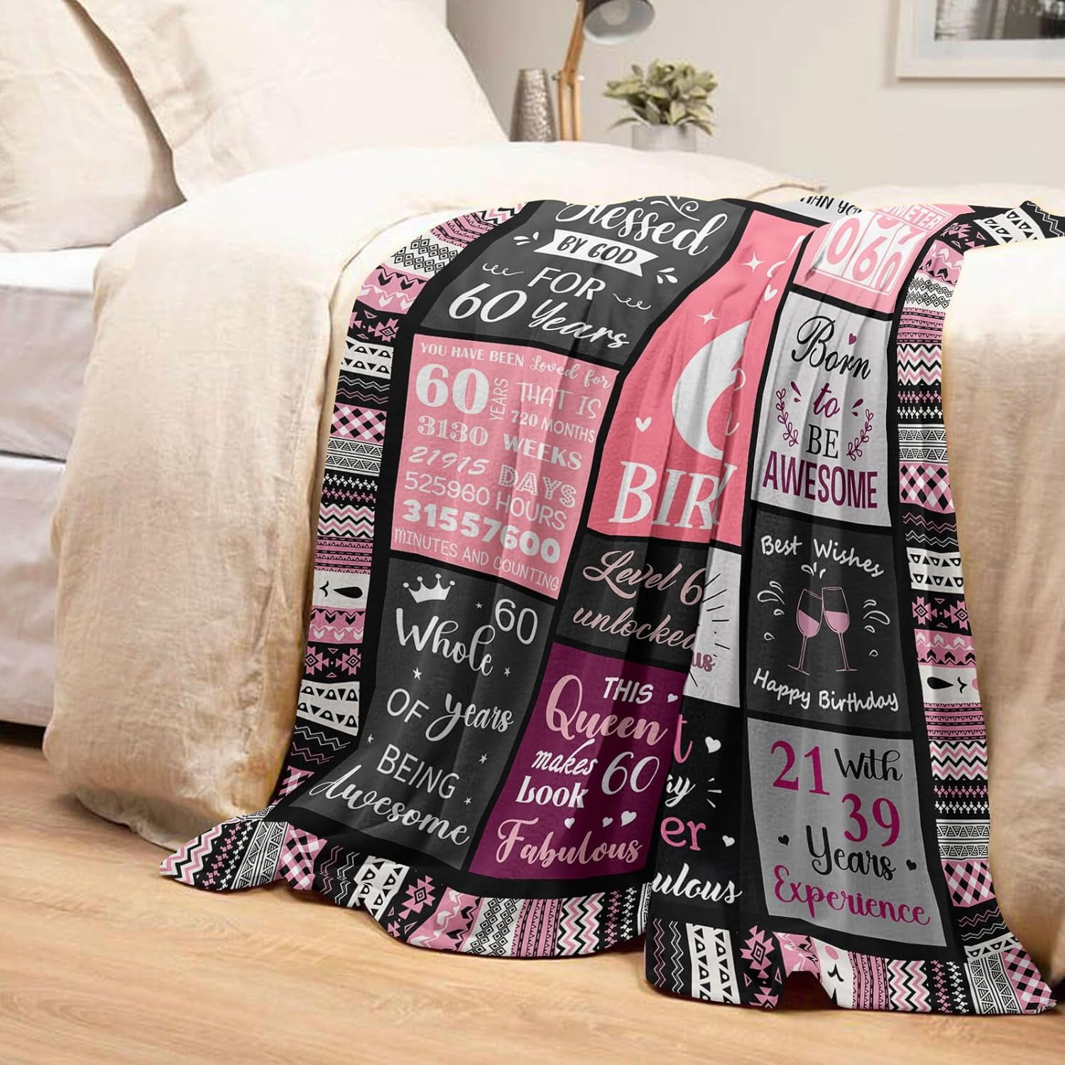 60th Birthday Gifts for Women Blanket 50"x60", 60th Birthday Decorations Women, 60th Birthday Gift Ideas, Happy 60th Birthday Gifts for 60 Year Old Woman, 1964 Birthday Gifts for Women Throw
