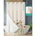 thumbnail image 2 of No Hook Shower Curtain with Snap in Liner, Vintage Flowers Watercolor Floral Leaves Linen Hotel Shower Curtains for Bathroom, Washable Shower Curtain Liner Set with Mesh Top Window, 36"x78", 2 of 6