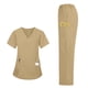 thumbnail image 5 of Conjuntos de uniforme médico para mujer, informal, cuello en V, manga corta, camiseta y pantalones con cintura elástica, color liso, 2 piezas, con bolsillos, 5 of 9