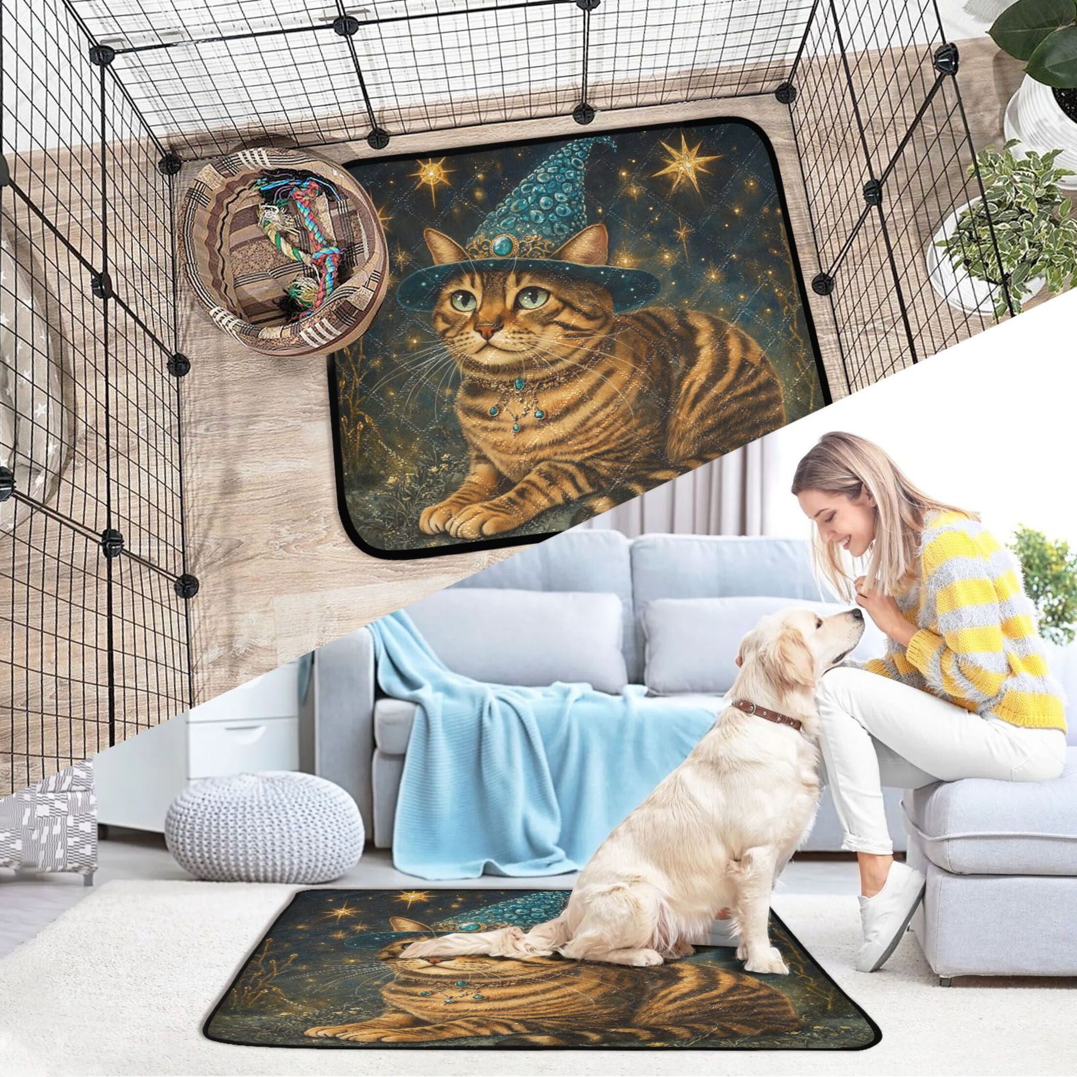 Qxltty Chubby Bengal Cat Cat litter Pads Pet Set of 3 Diaper Mats Center Anti-leakage Layer Absorbent Soft and Comfortable