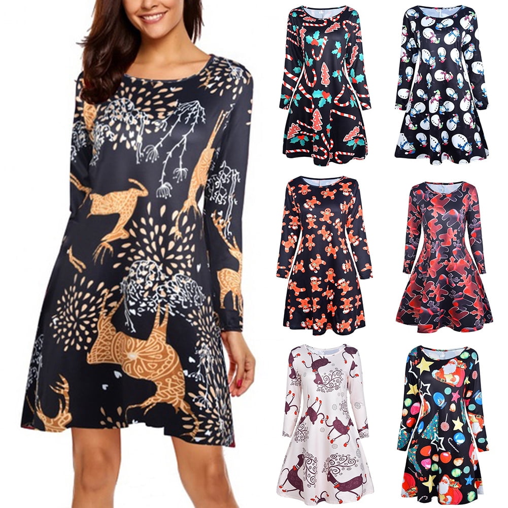 long sleeve midi swing dress