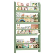 Homfa 4-Tier Wall Bookshelf, 43.7H Wall Mounted Kids Bookshelf, Book Storage Rack for Kids Room, Green