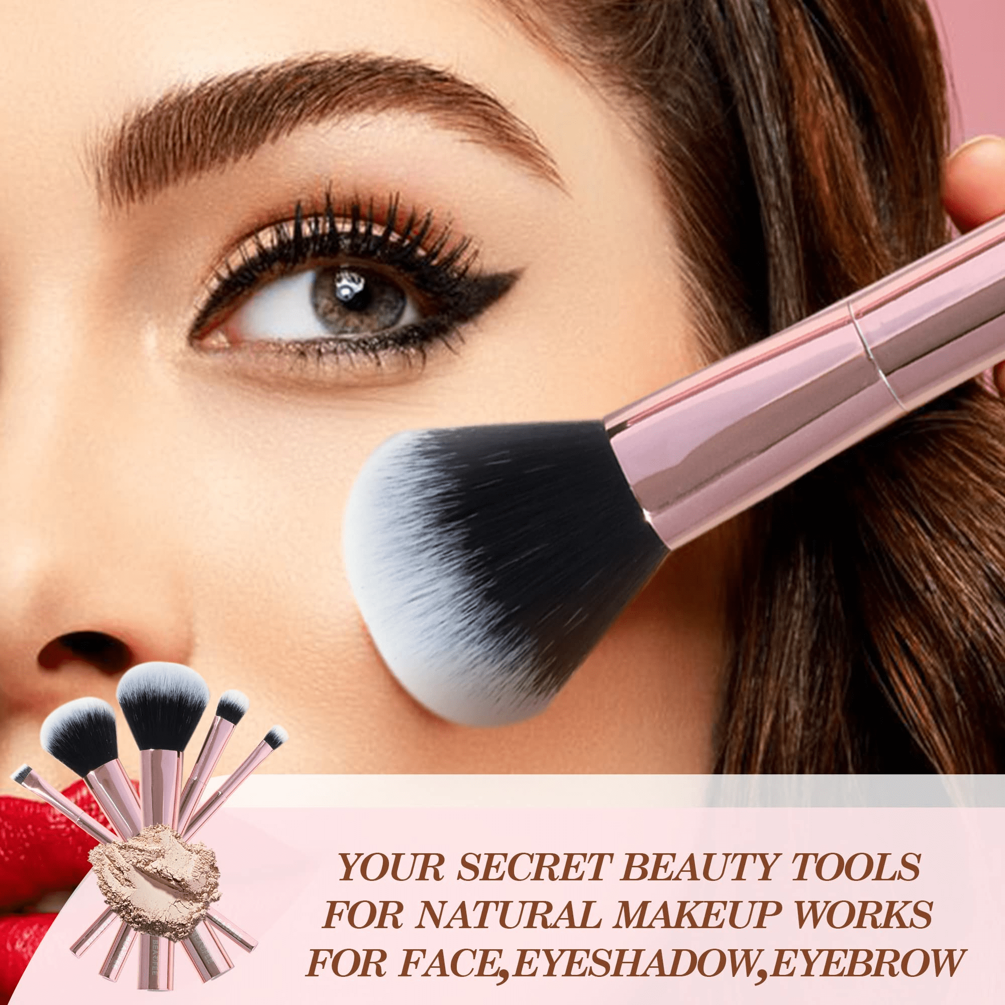 BEASOFEE 5 Pcs Rose Gold Makeup Brushes Set, Foundation
