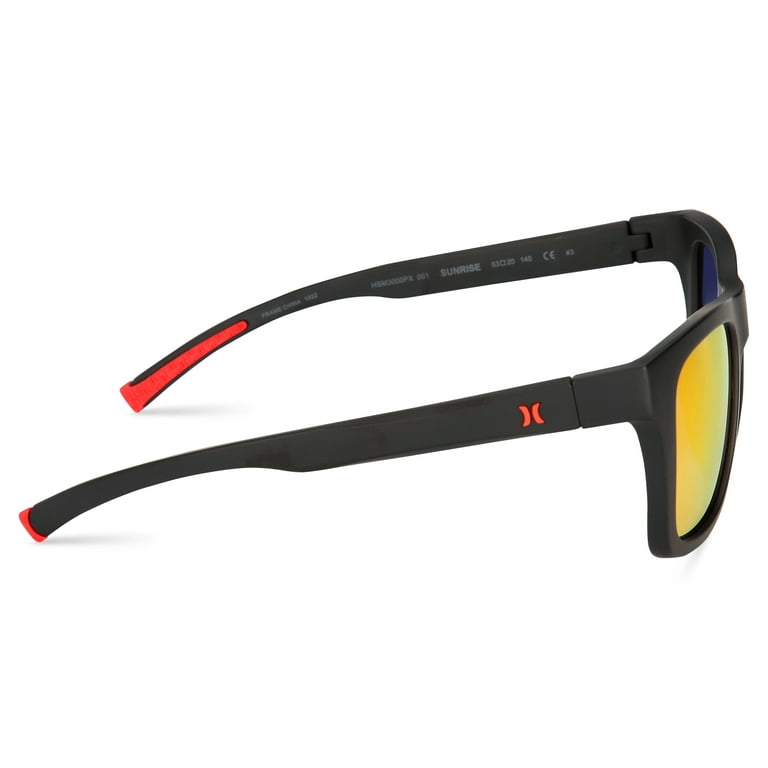 Hurley Men's Rx'able Sport Polarized Sunglasses, HSM3000P, Sunrise, Blk/Red,  53-20-140, w/ Case