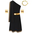 thumbnail image 3 of vastwit Mens Ancient Greek Toga Roman Caesar Warrior Robes Tunic Dress with Headwear Set Black M, 3 of 7
