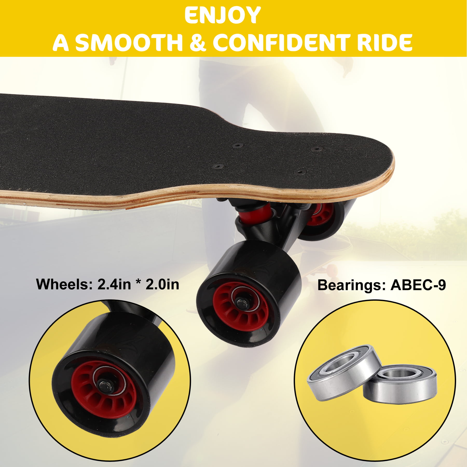 Longboard Skateboard Complete - 31 Inch Pro Small for Hybrid, Freestyle, Carving, Cruising and Downhill with All-in-one T-Tool -