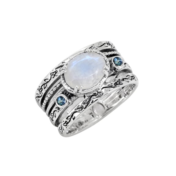 Yo Treasure Moonstone 3 Stone Ring 925 Silver Engagement Jewelry for Women