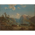 thumbnail image 2 of Aleksander Kotsis 24x19 Black Ornate Framed Double Matted Museum Art Print Titled: Mountain Landscape with a Lake (1860), 2 of 5
