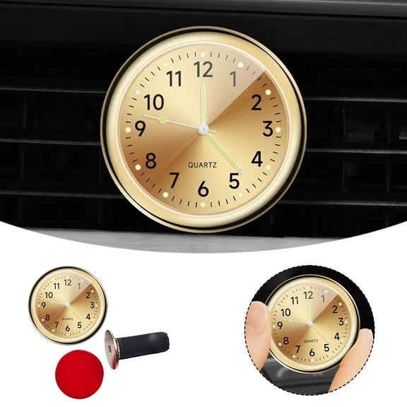 Car Clock Luminous Automobiles Internal Stick-On Mini Digital For Dashboard Air Vent-On Clock Watch Small Luminous For Boat Bike Gold