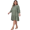 thumbnail image 3 of DARING DIVA Women's Plus Size Tie Neck Lace Sleeve  Ruffle Midi Flowy Dress 4X Green, 3 of 6