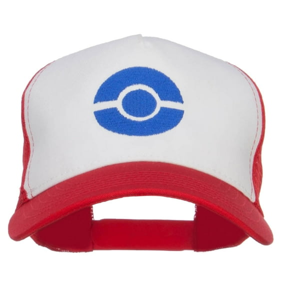 Ash Ketchum Embroidered Mesh Cap - White Red OSFM