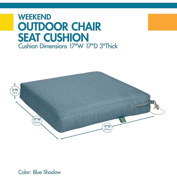Weekend Water-Resistant Outdoor Dining Seat Cushion, 17 x 17 x 3 Inch, Blue Shadow, 2 Pack, Seat Cushions