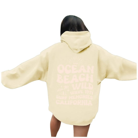 Oversized Hooded Sweatshirt for Women Long Sleeve Hoodies Letter Printed Y2K Cute Crewneck Pullover Tops Fashion Outfits with Pockets