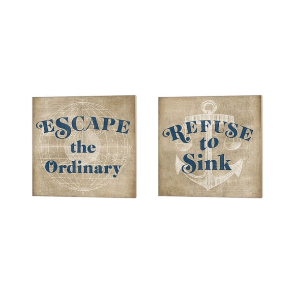 Great Art Now Burlap World Map by Sue Schlabach 2 Piece Canvas Art Set Each 14"W x 14"H