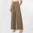 thumbnail image 2 of Women'S Cargo Pants High Waisted Drawstring Linen Wide Leg Beach Pants With Pockets Pure Color High Waisted Pants Brown S, 2 of 4