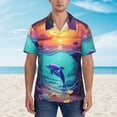 thumbnail image 2 of Sikiie Hawaiian Island Dolphin Print Men's Hawaiian Shirt, Summer Beach Button Pocket Short Sleeve T-Shirt,Small, 2 of 7