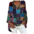 thumbnail image 2 of ESSSUT Hauts pour Femmes Liquidation Tendances Boho Imprimé Blouse Ample Manches Longues Col en V Chemise Ample Multicolore S, 2 of 3
