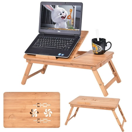 Portable Bamboo Laptop Desk Table Folding Breakfast Bed Serving