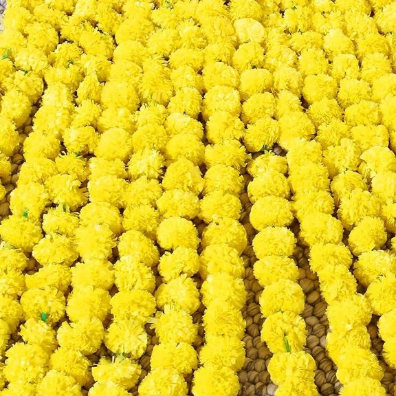 Long Artificial Marigold Flower Garlands for Pooja/Puja,Wedding Party,Christmas Decoration Pack of 5 Pcs - 4.5 Feet Each