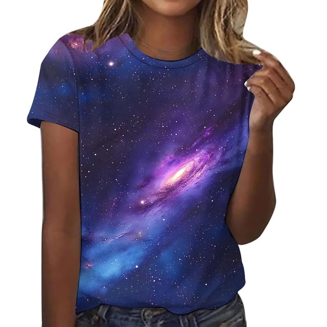 Blusas para las Mujeres Casual de Manga Corta Cuello Redondo Estampado de Poliéster Blusa, Top de Moda para la Primavera Verano Diario Y Fiesta