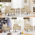 thumbnail image 4 of Alden Design Mid Century Faux Leather Tufted Accent Chair for Living Room, Beige, 4 of 7