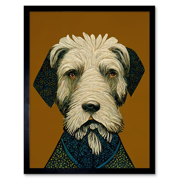 William Morris Style Terrier Dog Illustration Vintage Art Print Framed Poster Wall Decor 12x16 inch