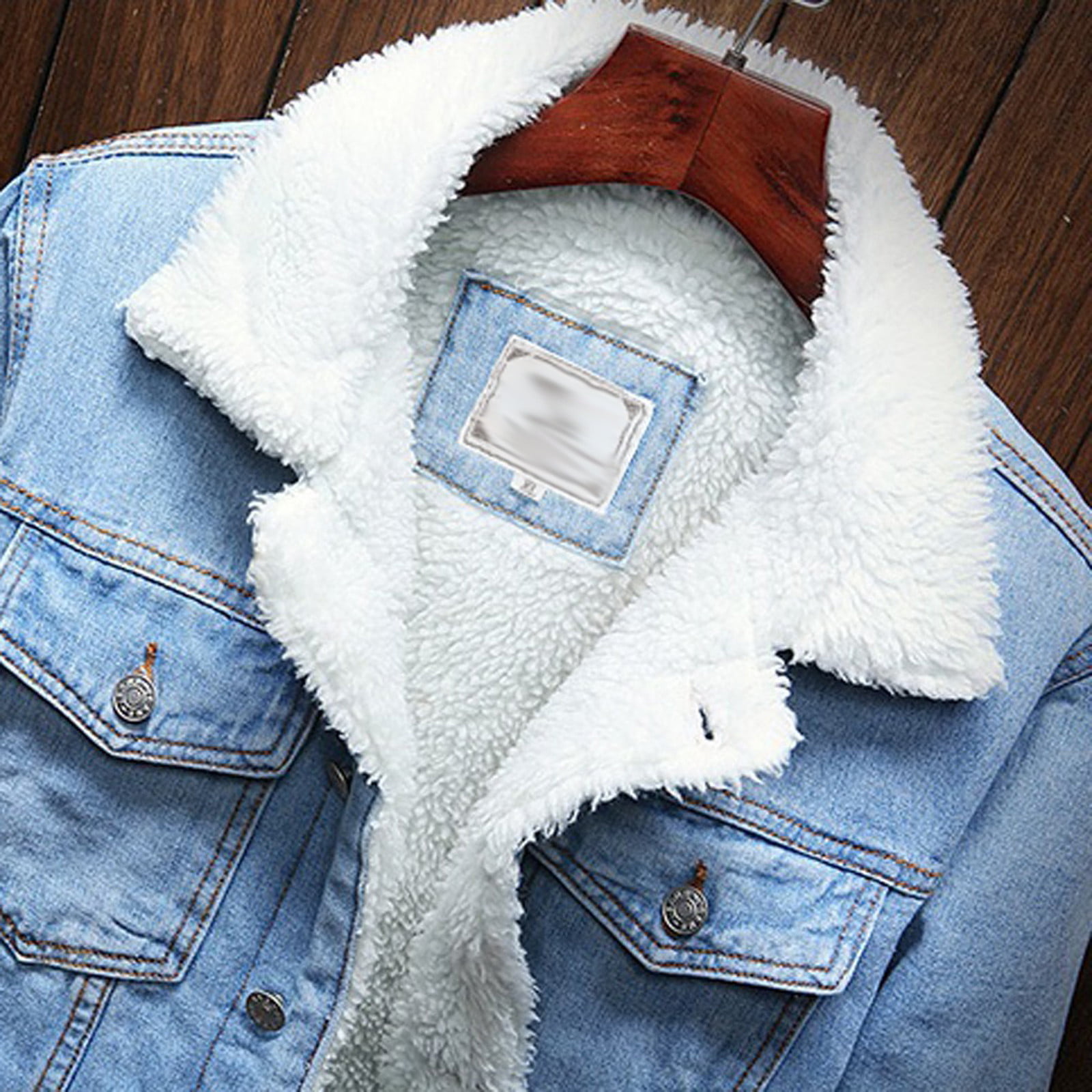 Men Stylish Regular Fit Fur Woolen Winter Denim Jacket